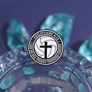 Philippians 4:13 Emaille-Anstecknadel mit Volleyball-Muster und religiösem Kreuz-Motiv