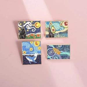 Van Gogh Starry Night enamel pin set featuring whale boat and creative ghost designs