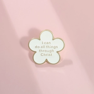 Broche Fleur en Émail I Can Do All Things Through Christ Verset Biblique Alliage Blanc Or Badge Floral Bijoux Accessoire