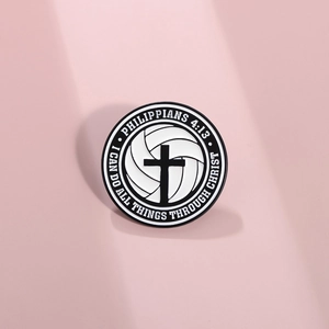 Runde Volleyball Kreuz Emaille Brosche Bibelvers Philipper 4:13 I Can Do All Things Through Christ Legierung Abzeichen Schmuck