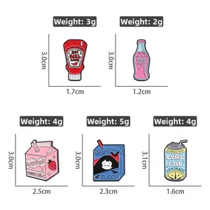 Detailed size chart and weight of five creative food and drink enamel brooches