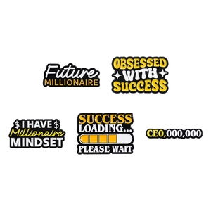 Set of 5 motivational enamel pins including Future Millionaire and Success Loading designs