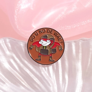 Cartoon enamel badge featuring Ugandan Knuckles with the text DO U NO DE WAE