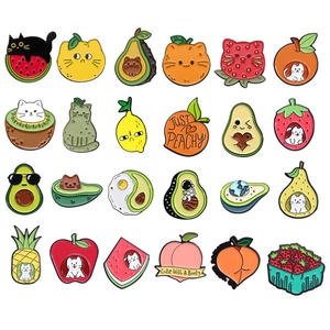 Cute Cartoon Cat Fruit Enamel Brooch Pin Set Zinc Alloy Avocado Strawberry Watermelon Badge Pins For Clothes Backpack Jewelry Gift