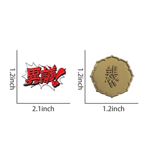 Vue détaillée des badges Ace Attorney avec dialogue Objection et emblème de juge