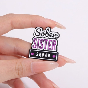 Creative PVC Sober Sister Squad brooch pin with cute heart details and black base