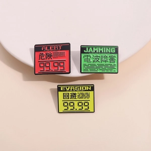 Pins en Émail Style Cyberpunk Anime UI en Alliage de Zinc Métal Broche Jamming Evasion Alert Warning Badge pour Vêtements Sacs Bijoux Unisexe