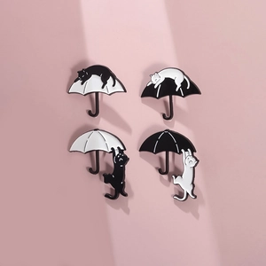 Cute Cartoon Cat Umbrella Enamel Pin Alloy Brooch Badge For Clothing Bags Backpack Accessory Creative Animal Jewelry Gift For Kids Women