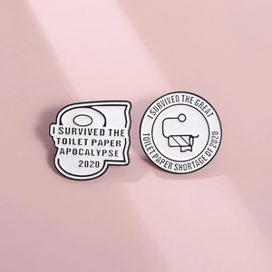 Funny 2020 toilet paper and badge enamel pin set with black and white metal design