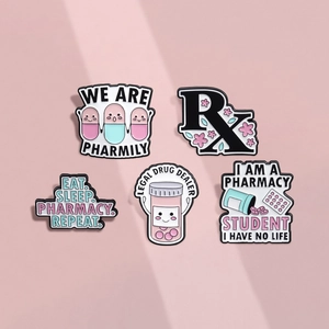 Pharmacy Medical Enamel Pin Alloy Cartoon Pill Medicine Bottle Rx Symbol Brooches For Nurses Doctors Students Jewelry