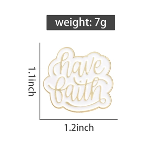 Cloud enamel pin with 'have faith' text, measuring 1.1x1.2 inches and weighing 7g