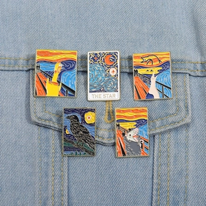 Künstlerische Emaille-Anstecknadeln im Van-Gogh-Stil auf einer Jeansjackentasche