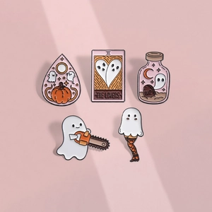 Cute Cartoon Halloween Ghost Enamel Pin Alloy Pumpkin Tarot Lovers Chainsaw Brooch For Backpack Clothing Badge Jewelry