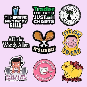 Cartoon enamel pins set featuring funny ducks and chicken leg designs in metal badge style