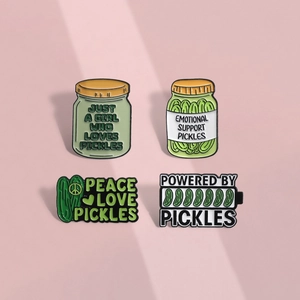 Funny Pickle Enamel Pin Creative Cartoon Jar Brooch For Women Men Alloy Lacquer Emotional Support Powered By Pickles Badge