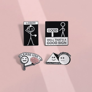 Humorous Alloy Enamel Brooch Stick Figure Meme Pun English Quote Badges Funny Lapel Pin For Clothing Backpack Unisex Gift Accessories