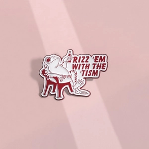 Funny Enamel Frog Brooch Rizz 'Em With The 'Tism Letter Metal Badge Cartoon Animal Pin For Clothes Bag Decoration