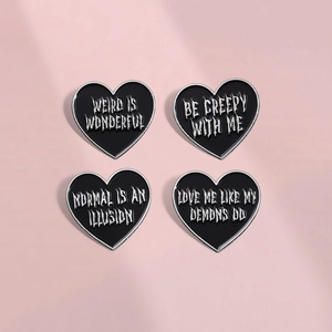 Gothic Heart Enamel Pin Black Silver Slogan Badge Weird Is Wonderful Normal Is An Illusion Brooch Jewelry For Clothing Bag