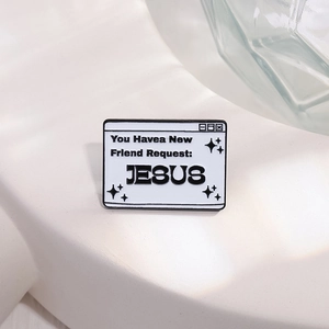 Broche en émail Jésus minimaliste au design pop-up d'ordinateur avec détails d'étoiles