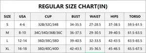 Detailed US size chart for push-up 3-piece bikini set including mesh skirt