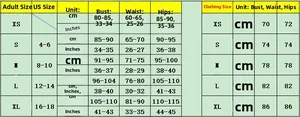 Detailed size chart for women's floral swimsuit featuring US size conversion and body measurements