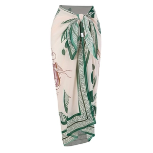 French vintage one-piece swimsuit with retro green leaf print and flattering tie-waist design