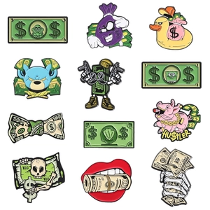 Zinc Alloy Enamel Brooch Pin Set Dollar Money Bill Theme Cartoon Skull Streetwear Backpack Decoration Badge Jewelry Gift