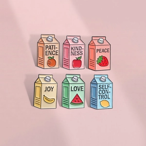Cartoon Milk Carton Enamel Pin Fruit Pattern Alloy Brooch Badge For Clothing Bags Backpack Decoration Gift Unisex