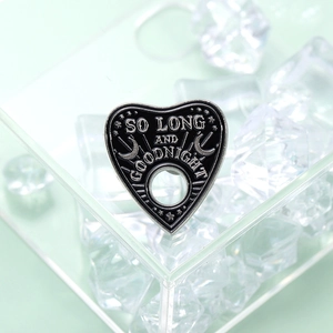 Punk heart-shaped Ouija enamel brooch with silver metal moon and star patterns