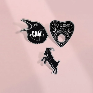 Gothic Dark Enamel Pin Alloy Black Crow Goat Planchette Brooch For Halloween Clothes Bag Accessory Jewelry For Women Men