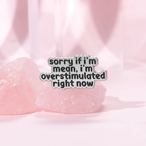 Minimalist black enamel metal pin with 'sorry if i'm mean' text for clothing and bags