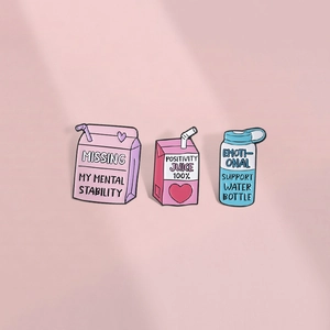 Cartoon Milk Box And Juice Box Enamel Pin Funny Emotional Support Water Bottle Brooch Alloy Badge For Bags Women Jewelry Gift