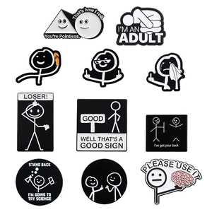 Humorous Stickman Zinc Alloy Enamel Brooch Pin Minimalist Black White Graphic Quote Badge For Backpack Denim Jacket Decor