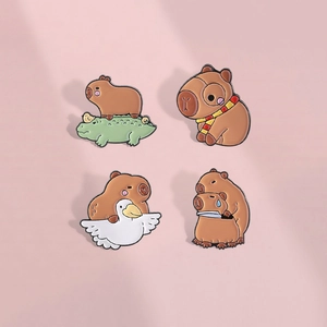 Cartoon Capybara Enamel Pin Alloy Animal Brooch Cute Water Pig Crocodile Bird Badge For Backpack Clothing Decoration Gift