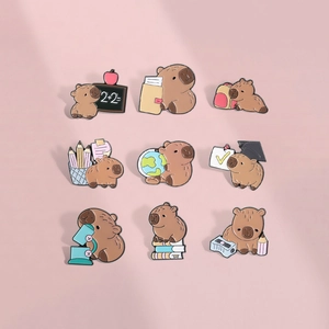 Cute Cartoon Capybara Study Series Enamel Brooches Alloy Pin For Backpack Clothing Decor School Theme Pins For Students