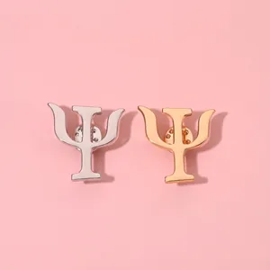 Psychology Symbol Greek Letter Psi Alloy Brooch Lapel Pin Gold Silver Plated Professional Academic Badge Jewelry Gift