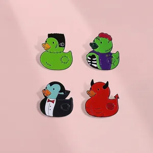 Halloween Cartoon Duck Enamel Pin Badges Alloy Vampire Zombie Frankenstein Devil Funny Animal Brooch Pins For Clothing Bags