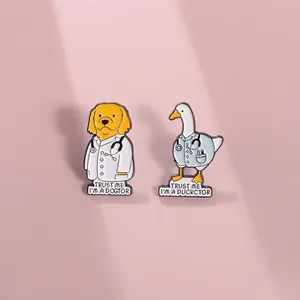 Cute Cartoon Animal Doctor Enamel Brooch Pin Set Alloy Funny Duck Dog Badge For Clothing Backpack Unisex Jewelry Gift