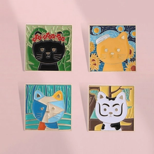 Creative Vintage Oil Painting Cat Alloy Brooch Artistic Van Gogh Picasso Style Enamel Badge Pin Clothing Bags Accessory