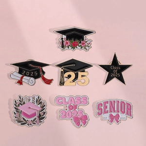 Class Of 2025 Graduation Enamel Pin Set Alloy Black Pink Gold Graduation Cap Star Senior Brooch For Students Graduation Gift Jewelry