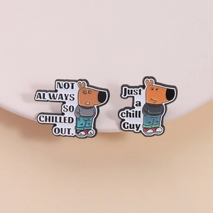 Set di spille in smalto con cane dei cartoni animati e design Chill Guy in metallo creativo