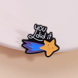 Inspirational You Did It Shooting Star Enamel Pin Zinc Alloy Painted Cartoon Smile Face Star Badge Fashion Jewelry Brooch