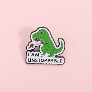 Cartoon Green Dinosaur Enamel Pin Funny Tyrannosaurus Brooch With Unstoppable Lettering For Backpack Clothes Alloy Lapel Pin Jewelry