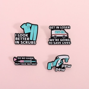 Divertido Juego de Pines de Esmalte Médico de Aleación Ambulancia Uniforme Jeringa Termómetro Frontal Insignias de Broche de Dibujos Animados para Médicos Enfermeras Regalos Médicos