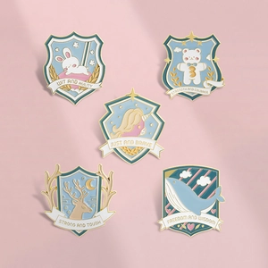 Inspirational Animal Shield Enamel Pin Badge Alloy Cartoon Rabbit Bear Unicorn Whale Brooch Jewelry For Clothes Backpack Decoration