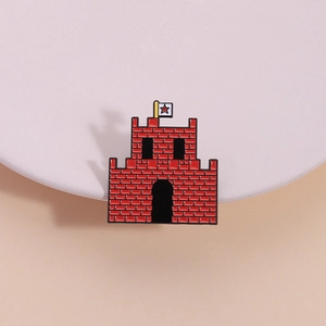 Red castle enamel pin with star flag for backpacks, high-quality metal badge jewelry