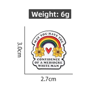 Détail d'une broche en émail arc-en-ciel avec tournesol et cœur, taille 3,0 x 2,7 cm