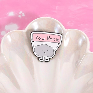 You Rock motivational cloud pin badge in enamel with cute cartoon stone holding a sign