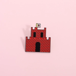 Pixel Art Red Castle Enamel Pin Cartoon Fortress Brooch With Star Flag For Backpack Clothes Accessories Fashion Jewelry