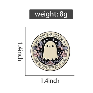 Pin redondo esmaltado de fantasma con dimensiones de 1,4 pulgadas y eslogan creativo